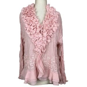Y2K Kaelyn Max Blouse Women 2X Pink Ruffle Sheer Crinkle Fairy Boho Romantic NEW